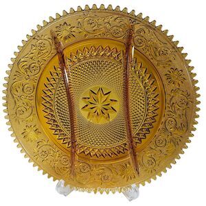 Vintage Indiana Glass Tiara Divided Platter Scalloped Edge Sandwich Relish Tray